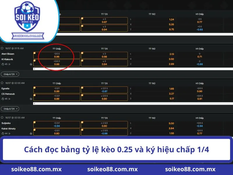 Cách đọc bảng tỷ lệ kèo 0.25 và ký hiệu chấp 1/4
