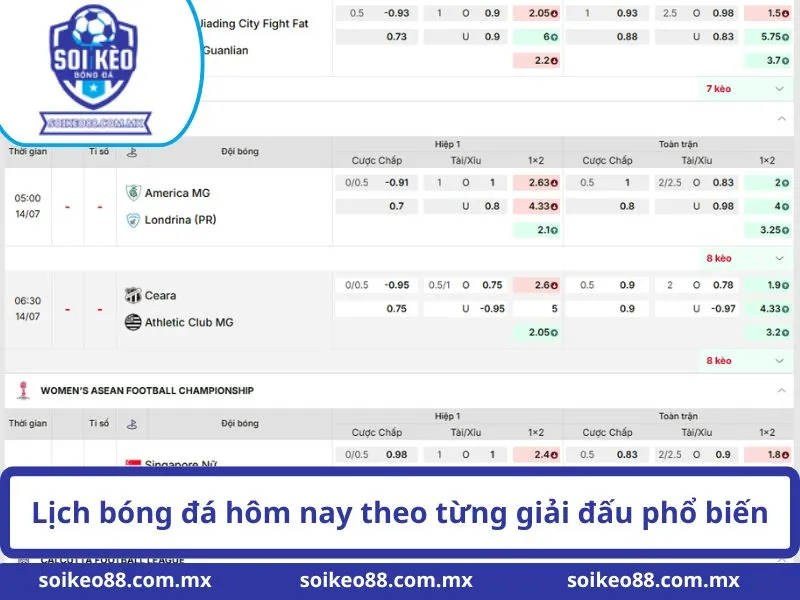 Lịch bóng đá hôm nay theo từng giải đấu phổ biến