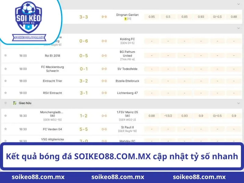 Kết quả bóng đá SOIKEO88.COM.MX cập nhật tỷ số nhanh