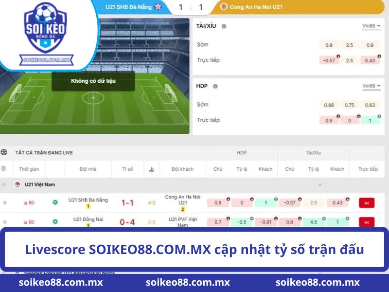 Livescore 1 Livescore SOIKEO88.COM.MX cập nhật tỷ số trận đấu