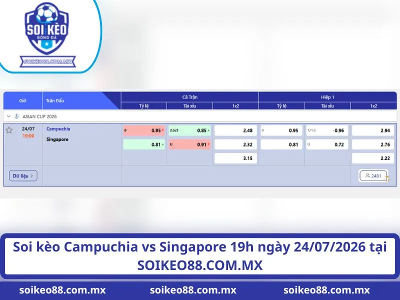 Soi kèo Campuchia vs Singapore 19h ngày 24/07/2026 tại SOIKEO88.COM.MX